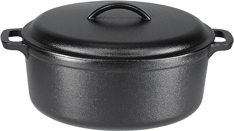 Amazon Basics Round Pre-Seasoned Cast Iron Dutch Oven Pot with Lid and Dual Handles, Heavy-Duty & Large, 7-Quart, Black