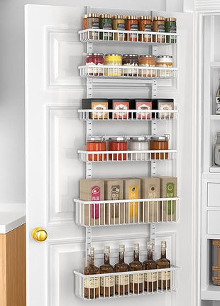 Moforoco 6-Tier Over The Door Pantry Organizer, Pantry Organization and Storage, Black Hanging Basket Wall Spice Rack Seasoning Shelves, Home & Kitchen Laundry Room Bathroom Essentials accessories