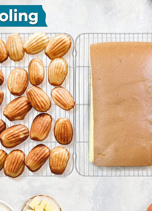 P&P CHEF Baking Cooling Rack Set for Cooking Roasting, 4-Piece Stainless Steel Wire Racks for Oven Use, Healthy & Dishwasher Safe, Rectangle, 16.6 Inch