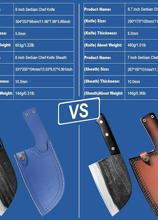 XYJ Authentic Since 1986,Ancient Forged Butcher Knives,Serbian Chef Knife With Sheath,Tiny Knife,Chinese Vegetable Meat Cleaver For Kitchen Camping Outdoor,Full Tang,High Carbon Steel (8 inch)