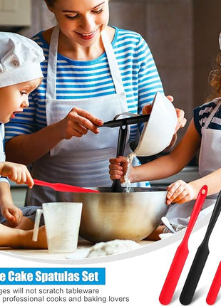 4 Pieces 13 Inch and 9.6 Inch Silicone Jar Spatulas Set Large and Medium Rubber Butter Cake Cream Spatulas Heat Resistant Non-stick Mixing Batter Scraper for Jars, Blender, Cooking Baking (Red, Black)