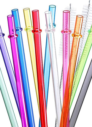 24 PCS, Reusable Straws with 4 Brushes, 10.5" Long Tritan Hard Plastic Straws, 12 Colors Translucent Replacement Drinking for 16OZ-32 OZ Tumblers, Cups, Jars, Stanley, YETI, Starbucks, BPA Free