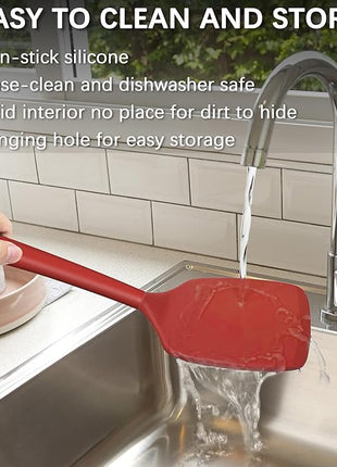 Coukre 2 Pack Silicone Spatula Set, High Heat Resistant, BPA Free Kitchen Spatula, Solid & Slotted Turner for Non-Stick Pans, Sautéing, and Flipping (2, PureRed)