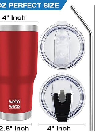 WETOWETO 30 oz Insulated Tumbler With 2 Lids and 2 Straws, Stainless Steel Double Vacuum Coffee Tumbler Cup, Powder Coated Travel Mug for Home, Office, Travel, Party (Harvest Red, 1 Pack)
