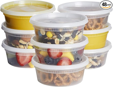 GUSTO [48 Sets - 8 oz. Plastic Deli Disposable Food Storage Containers with Airtight Lids - Slime Containers (Formerly Comfy Package)