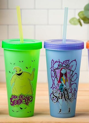 Silver Buffalo Disney Nightmare Before Christmas Character Grid 4 Pack Color Change Plastic Tumbler, 24 Ounces