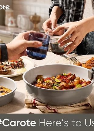 CAROTE 27pcs Ceramic Cookware Set Nonstick, Pots and Pans Set Non stick, Non Toxic Cookware, Dishwasher/Oven Safe, RV/Camping Cookware Set, Pan and Pot with Kitchen Utensils, Dark Gray