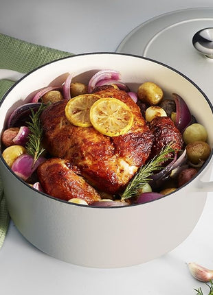 Tramontina Bestow Enameled Cast Iron Dutch Oven Pot with Lid, Round 5.5-quart, Matte White