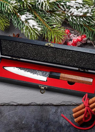 MITSUMOTO SAKARI Paring Chef Knife 5.5 inch - Hand Forged Japanese Fruit and Vegetable Knives, 3-Layer 9CR18MOV High Carbon Steel, Rosewood Handle & Sandalwood Box