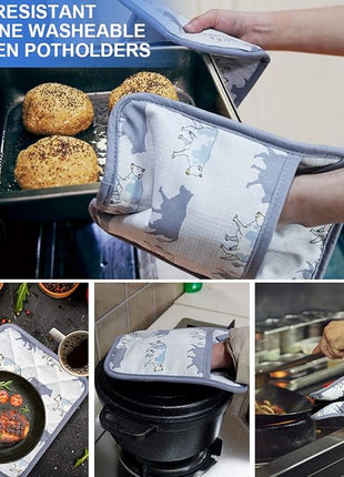 Pot Holders Set of 2 Heat Resistant 480℉ Kitchen 100% Cotton Comfortable Lining Printing Fox Flower Women Men Home Cooking Baking Microwave BBQ Gift (Cow potholder)