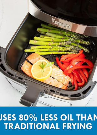 Kenmore 8 Quart Air Fryer - Aerogrill, Non-Stick Frying Basket, French Fry, Digital Touch Screen, 12 Presets, Freidora Eléctrica, Countertop Cooking Kitchen Appliance, Stainless Steel, Black