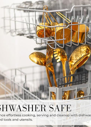 Gold Cooking Utensils with Measuring Cups and Spoons Set - 13-Piece Luxury Gold Kitchen Accessories Includes Metal Measuring Cups and Spoons for Baking, Cooking, and Elegant Kitchen Decor