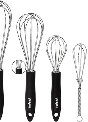 Anaeat Stainless Steel Kitchen Whisk Set of 5, Milk and Egg Beater Blender with Thick Wire for Whisking, Cooking, Baking, Beating and Stirring - 5"+7" Mini Whisk and 8.5''+10.5''+12'' Balloon Whisks
