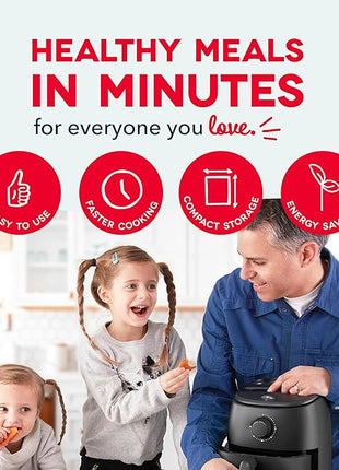 DASH Tasti-Crisp™ Electric Air Fryer Oven, 2.6 Qt., Black – Compact Air Fryer for Healthier Food in Minutes, Ideal for Small Spaces - Auto Shut Off, Analog, 1000-Watt