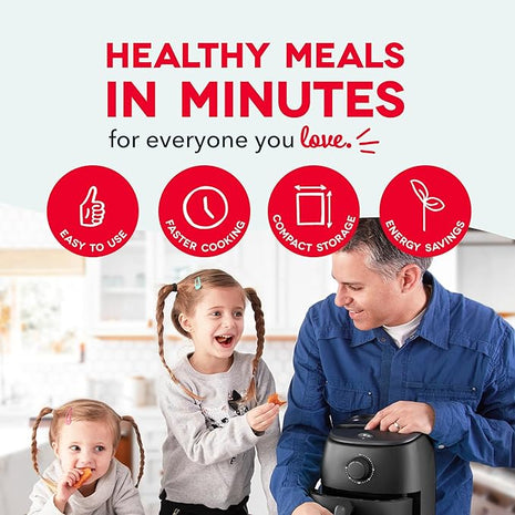 DASH Tasti-Crisp™ Electric Air Fryer Oven, 2.6 Qt., Black – Compact Air Fryer for Healthier Food in Minutes, Ideal for Small Spaces - Auto Shut Off, Analog, 1000-Watt