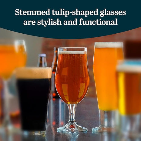 Libbey Crafts Brew Belgian Tulip Beer Glass Set, Elegant Belgian Beer Glasses Set of 6 for Belgian Ale, Dishwasher Safe Gift Set for Beer Lovers
