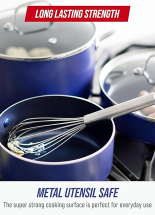 Blue Diamond 14 Piece Nonstick Cookware Set, Diamond Ceramic Pots & Pans, Dishwasher & Metal Utensil Safe, Non Toxic PFAS-Free, Kitchen Cooking Sauce & Saute Pans, Oven & Broiler to 600F, Blue