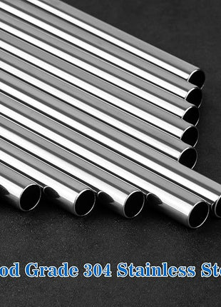 Tomorotec 8PCS 12" Stainless Steel Straws 4 Bent & 4 Straight for 40oz Stanley Tumblers, Reusable Food-Grade Drinking Straws with Cleaning Brush for Smoothies, Milkshakes, Iced Coffee, Dishwasher Safe