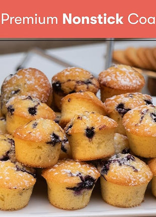 Cooking Light Mini Muffin Pan Carbon Steel Quick Release Coating, Non-Stick Bakeware, Heavy Duty Performance, 24-Cup, Gray