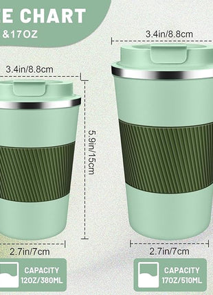 Insulated Coffee Tumblers with Flip Lid 12oz / 17oz, Stainless Steel Travel Coffee Mug Leak Proof, Vacuum Insulated Coffee Mug Reusable Cup, Keeps Cold and Hot for Coffee Tea