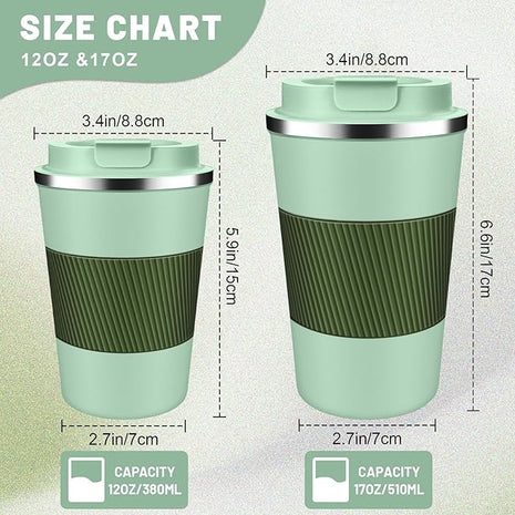 Insulated Coffee Tumblers with Flip Lid 12oz / 17oz, Stainless Steel Travel Coffee Mug Leak Proof, Vacuum Insulated Coffee Mug Reusable Cup, Keeps Cold and Hot for Coffee Tea
