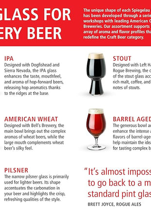 Spiegelau Craft Beer IPA Glass, European-Made Crystal Drinking Glasses Perfect for Wedding, Birthday, Holiday, Dinner, Game Night, Home Bar Accessories, Glassware Sets, Barware, 19.1 oz, Set of 2