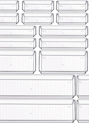 Criusia 22 Pcs Drawer Organizer Bins, Acrylic Non Slip Kitchen Drawer Organizers Storage Tray Divider, Multifunctional Storage for Cosmetics, Bathroom, Tools, Kitchen and Office