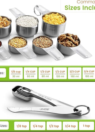 Spring Chef Stainless Steel Measuring Cups and Spoons Set of 14 with Leveler, Nesting Kitchen Metal Measuring Cups and Spoons Set for Dry and Liquid Ingredients, Perfect for Cooking & Baking