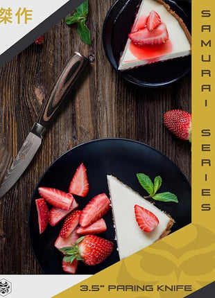 KESSAKU Paring Knife - 3.5 inch - Samurai Series - Razor Sharp Kitchen Knife - Forged 7Cr17MoV High Carbon Stainless Steel - Wood Handle with Blade Guard