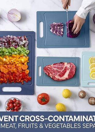 COOK WITH COLOR Non-Slip Cutting Board Set – Kitchen Essentials with Easy Grip Handle for Meat, Veggies, and Fruits, 4 Cutting Boards, Blue-New