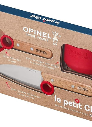 Opinel Le Petit Chef Complete 3 Piece Kitchen Set, Chef Knife with Rounded Tip, Fingers Guard, Peeler, For Children and Teaching Food Prep and Kitchen Safety, Made in France