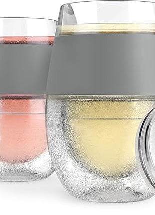 HOST Freeze Wine Glasses with Lids, Insulated Cooling Cups with Freezing Gel, Wine Tumbler Gifts for Women, Freezable Tumblers for Cocktails, Outdoor Party, and Home Bar Gifts, 8.5 oz Set of 2, Gray