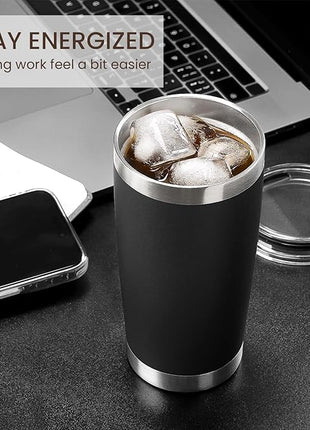 MEWAY 20oz Tumbler Cup Double Wall Vacuum Insulated Travel Mug Bulk, Stainless Steel Tumblers with Lid and Straw, Durable Powder Coated Coffee Cups for Cold & Hot Drinks (Black, 1)