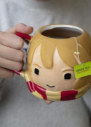 Harry Potter Hermione Granger Coffee Mug, 24 oz - Cute Chibi Design with Gryffindor Scarf Handle - Officially Licensed - Book & Movie Gift for Kids, Teens, Adults