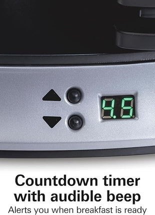 Hamilton Beach Dual Breakfast Sandwich Maker with Timer, Ready in 5 Minutes, Removable Dishwasher Safe PFAS-Free Non-Stick Egg Cooker Ring, Silver (25490MNA)