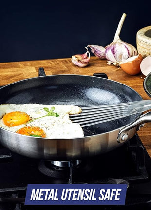 Blue Diamond Cookware Tri-Ply Stainless Steel Ceramic Nonstick, 11" Frying Pan Skillet, PFAS-Free, Multi Clad, Induction, Dishwasher Safe, Oven Safe, Silver