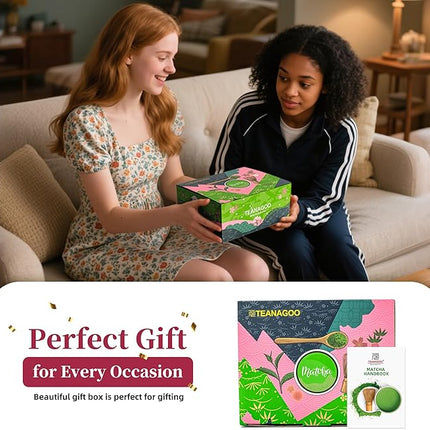 TEANAGOO Matcha Whisk Set,7 Pcs Matcha Set Blue Green,Ceremony Matcha Kit,Matcha Tea Set for Making Latte,Ceramic Bowl(chawan) whith Spout and Whisk,Gift for Matcha Lovers