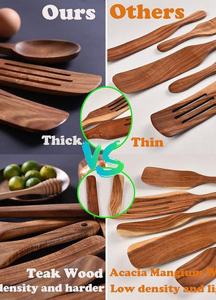 Spurtle Set,Wooden Spurtle Set of 5,Wooden Spoons for Cooking, Natural Teak Wooden Spatula for Cooking, Stirring, Mixing, Serving,Spurtles Kitchen Tools As Seen On Tv, Sourdough Starter Spatula