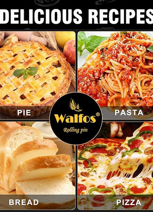 WALFOS French Rolling Pin for Baking, 17 Inch Natural Beech Wood Rolling Pins, Kitchen Dough Roller for Fondant, Pizza, Pie, Cookie and Pastry