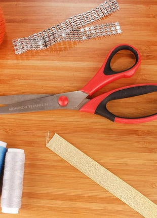 BambooMN Titanium Softgrip Scissors Set for Sewing, Arts, Crafts, Office - 1 set of 3 - Red w/Black Inlays