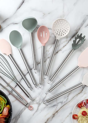 COOK WITH COLOR Silicone Cooking Utensils, Kitchen Utensil Set, Easy to Clean Silicone Kitchen Utensils, Cooking Utensils for Nonstick Cookware, Kitchen Gadgets Set, 10 Pieces, Mint