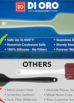 DI ORO Silicone Spatula - 600°F Heat-Resistant Rubber Kitchen Spatula for Baking, Scraping, & Mixing - BPA Free Nonstick Cookware Safe Flexible Utensil for Cooking - Seamless & Dishwasher Safe (Sage)
