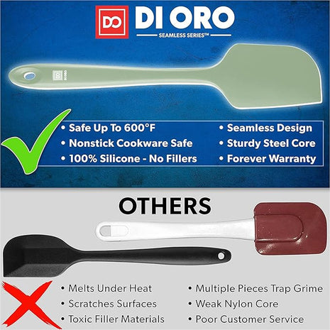 DI ORO Silicone Spatula - 600°F Heat-Resistant Rubber Kitchen Spatula for Baking, Scraping, & Mixing - BPA Free Nonstick Cookware Safe Flexible Utensil for Cooking - Seamless & Dishwasher Safe (Sage)