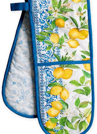 Maison d' Hermine Double Oven Mitts 100% Cotton 7"x35" Double Oven Mitt Heat Resistant BBQ Cooking Gloves with Loop, Baking, Grilling, Home, Kitchen, Handling Hot Pans Spring Summer (Cedrat)