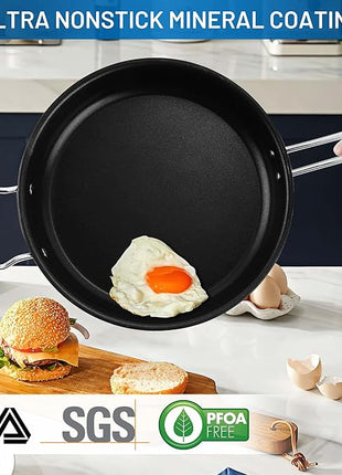 Stainless Steel pots and pans set, 10 Piece Nonstick Kitchen Induction Cookware Set,Works with Induction/Electric and Gas Cooktops, Nonstick, Dishwasher, Black