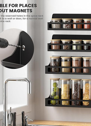 Magnetic Spice Rack for Refrigerator and Oven, 4 Pack Moveable Magnetic Shelves for Spice Jars, Heavy Duty Seasoning Rack Easy To Install For Kitchen Pantry kitchen organizers and storage