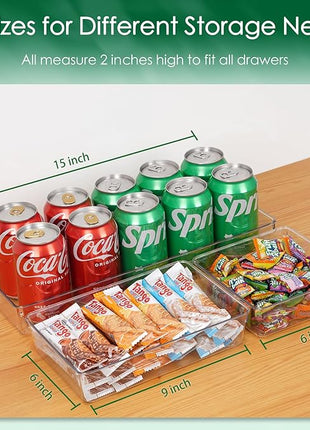 Criusia Drawer Organizer Set, Acrylic Non Slip Non Cracking Kitchen Drawer Storage Tray Large Size Divider, Multifunctional Storage for Cosmetics, Bathroom, Tools, Kitchen and Office (8 PACK)