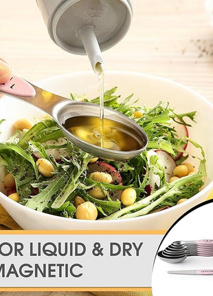 Spring Chef Stainless Steel Magnetic Measuring Spoons Set of 8 with Leveler, Dual Sided Teaspoon & Tablespoon Measuring Spoons with Strong Magnets, Kitchen Gadgets for Baking & Cooking - Pink Lemonade