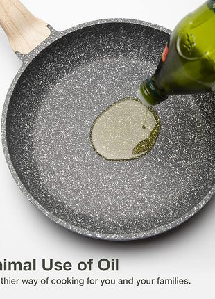 CAROTE Non Stick Frying Pan Skillet, Omelet Pan, Healthy Non Toxic Granite Chef Pan, Induction Compatible Egg Frying Pan with Heat-Resistant Handle, PFOA-Free,Black, 10"