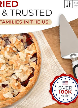 Orblue Pie Server, Essential Kitchen Tool, Serrated on Both Sides, Great for Right or Left Handed Chef, Stainless Steel Flatware, Cake Cutter, Black